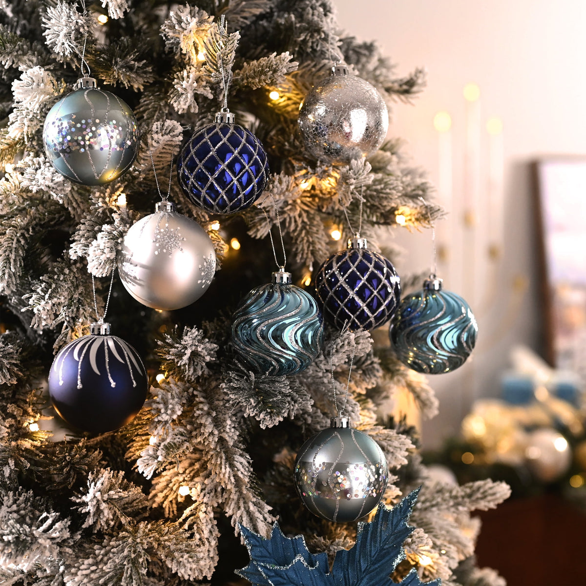 Valery Madelyn 16ct 3.15" Christmas Ball Ornaments, Blue Silver Shatterproof Ornaments for Holiday Party