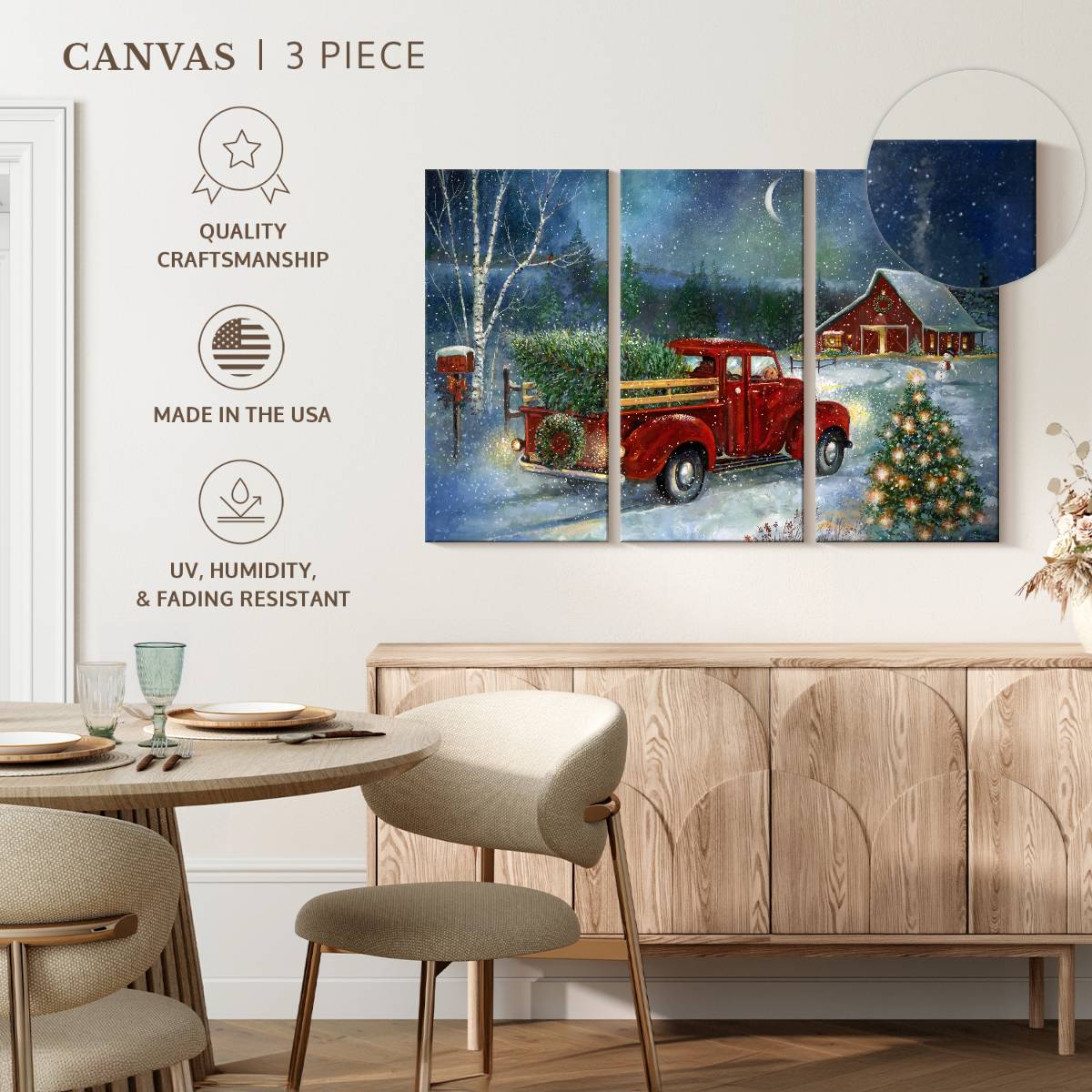 Elephant Stock Moonlit Skaters Wall Art - Horizontal Multi Panel Canvas - Living Room Wall Decor - Holiday Multi Panel - Blue And White Decor By Marilyn Dunlap - 74" x 48"