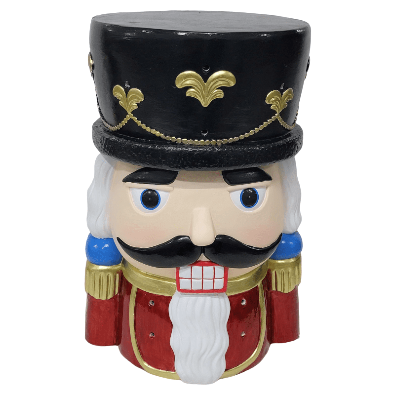 19" Nutcracker Soldier Accent Side Table, Resin Christmas Stool, Black & Red
