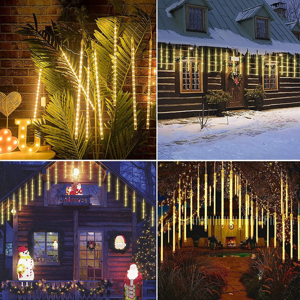 Christmas Lights, Christmas Lights Outdoor, Meteor Shower Lights 12 Inch 8 Tube 192 LED, Raindrop Snowfall Lights for Tree Yard Party Patio Christmas Decorations Lights, Blue