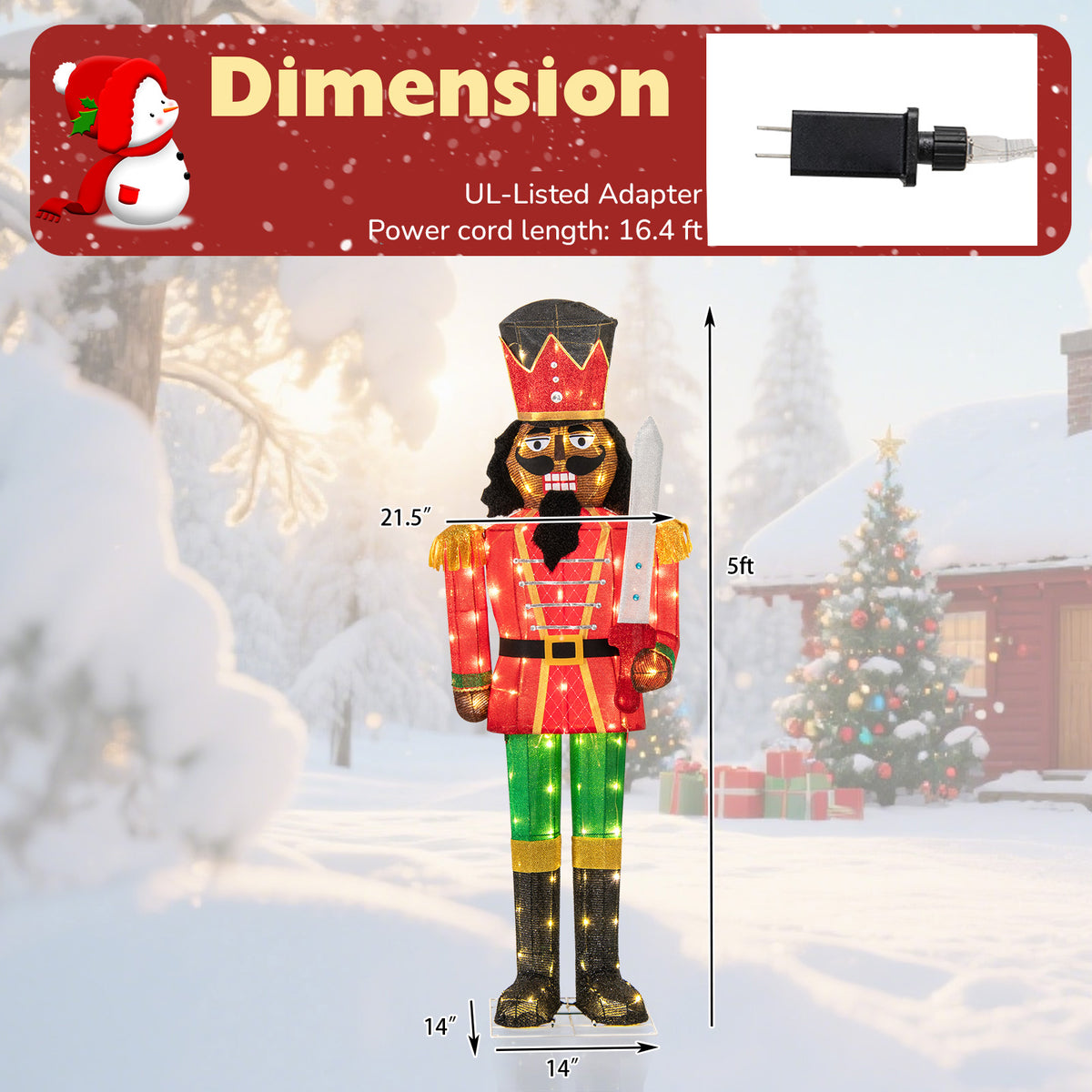 Gymax 5 FT Lighted Christmas Nutcracker w/Glitter Sword 100 LED Lights Ground Stakes