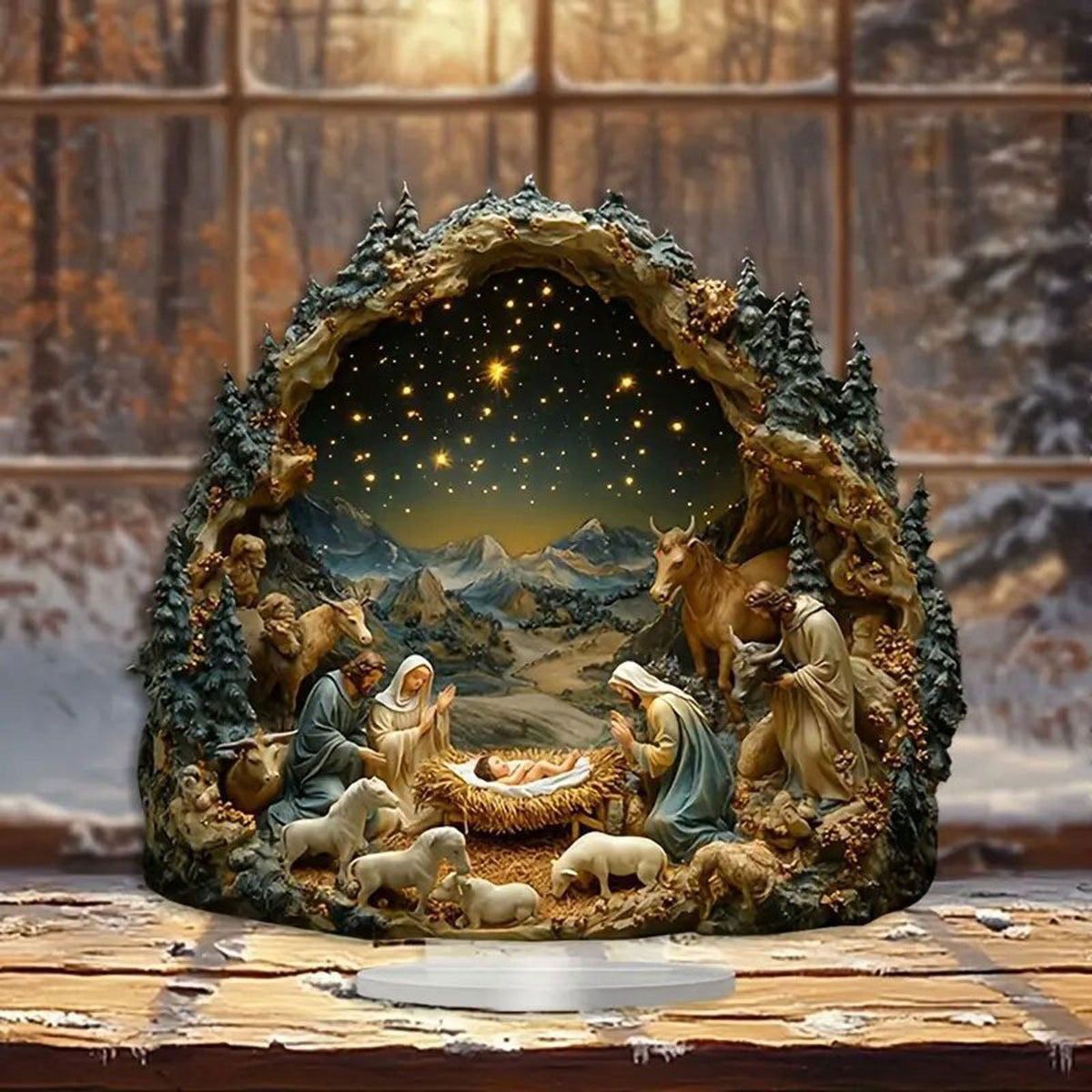 2D Acrylic Nativity Scene Christmas Decoration Set for Home Office Desk Nativity Display