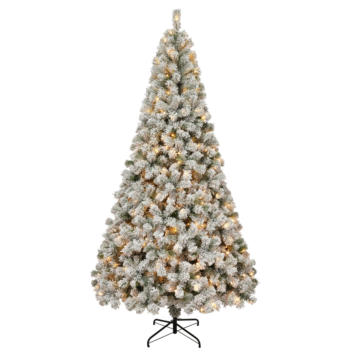 Yexmas 7.5ft Pre-Lit Snowflake Flocked Christmas Tree,8 Modes LED Lights,Artificial Xmas Tree with Storage Bag