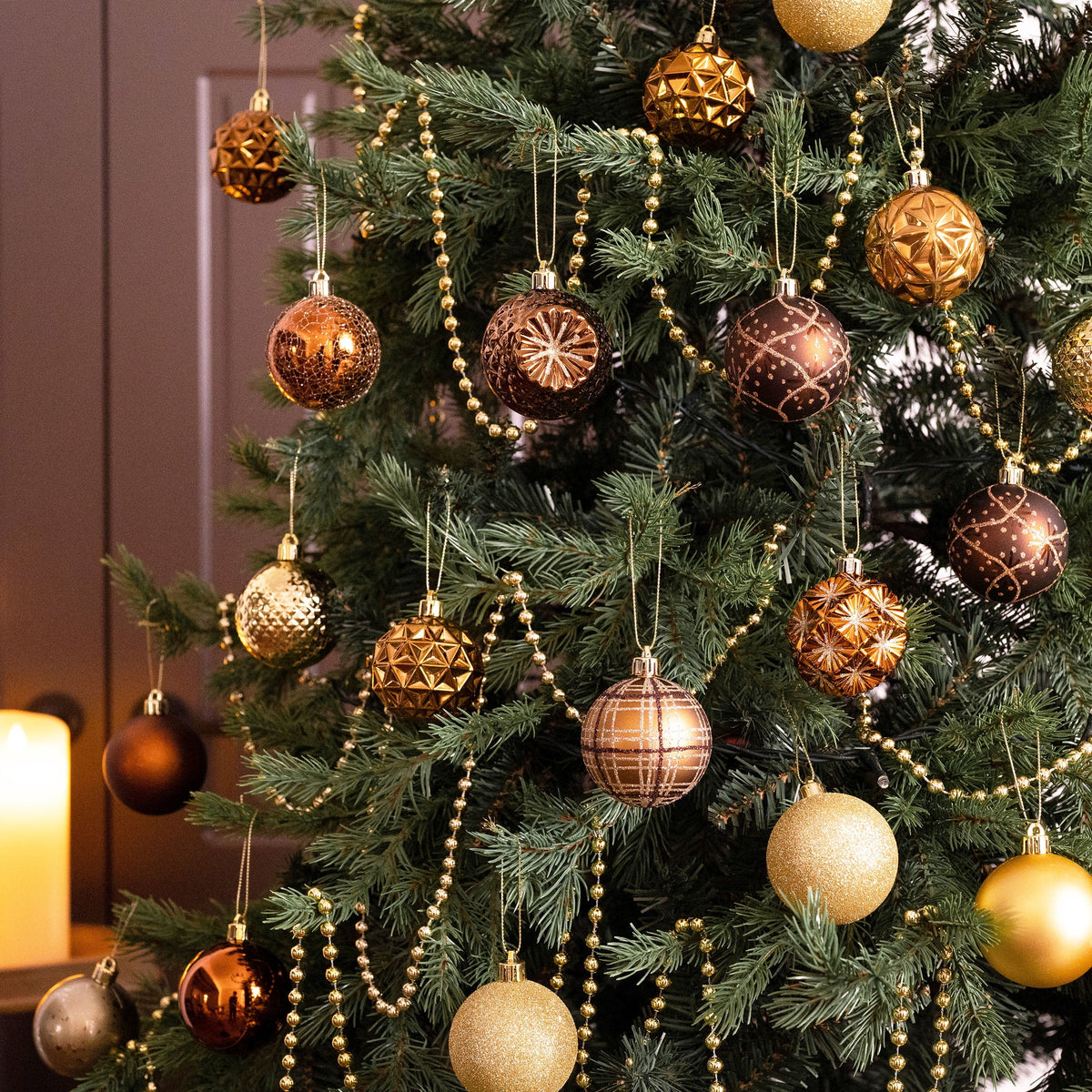 Valery Madelyn 35ct 2.36 inches Luxurious Copper Gold Christmas Ball Ornaments, Shatterproof Christmas Tree Ornaments Hanging Bauble for Xmas Decoration