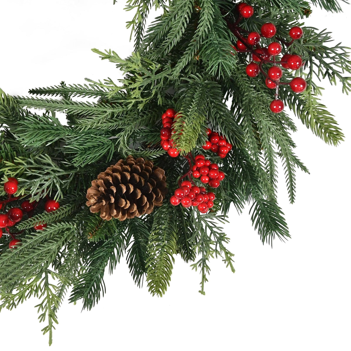 Natural Feel Fairfield Artificial Christmas Wreath with Berries and Pinecones, Green and Red, 24", by Holiday Time