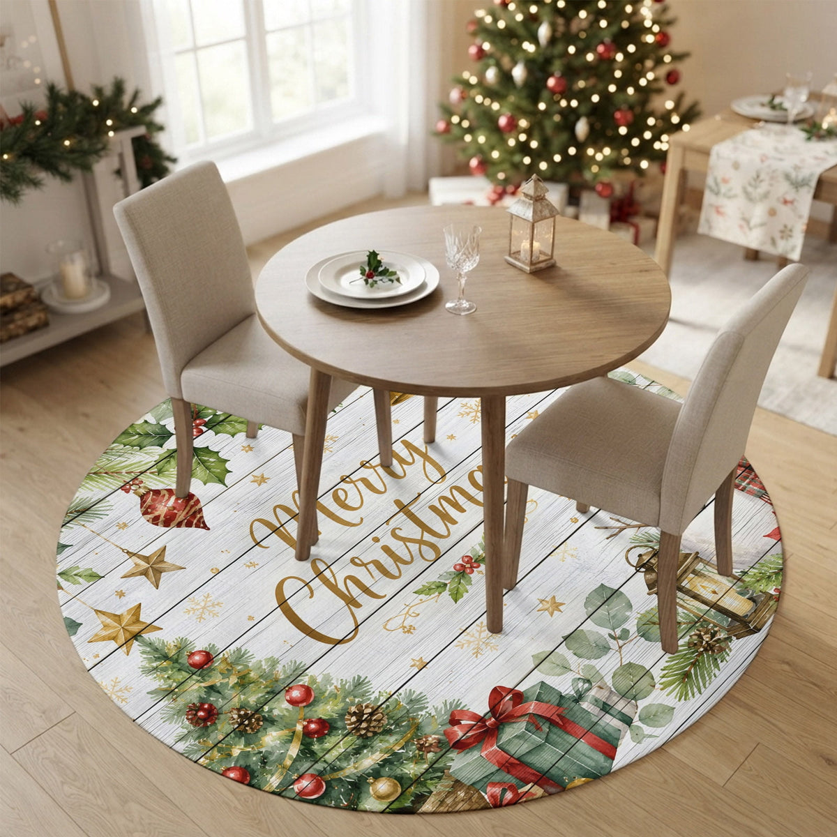 Large Area Rugs for Living Room Bedroom, Blue Merry Christmas 8'x10' Rug Washable Carpet Runner Indoor Outdoor, Xmas Tree Snowman Eucalyptus Wood Non Slip Floor Mats Rug for Kitchen, Patio