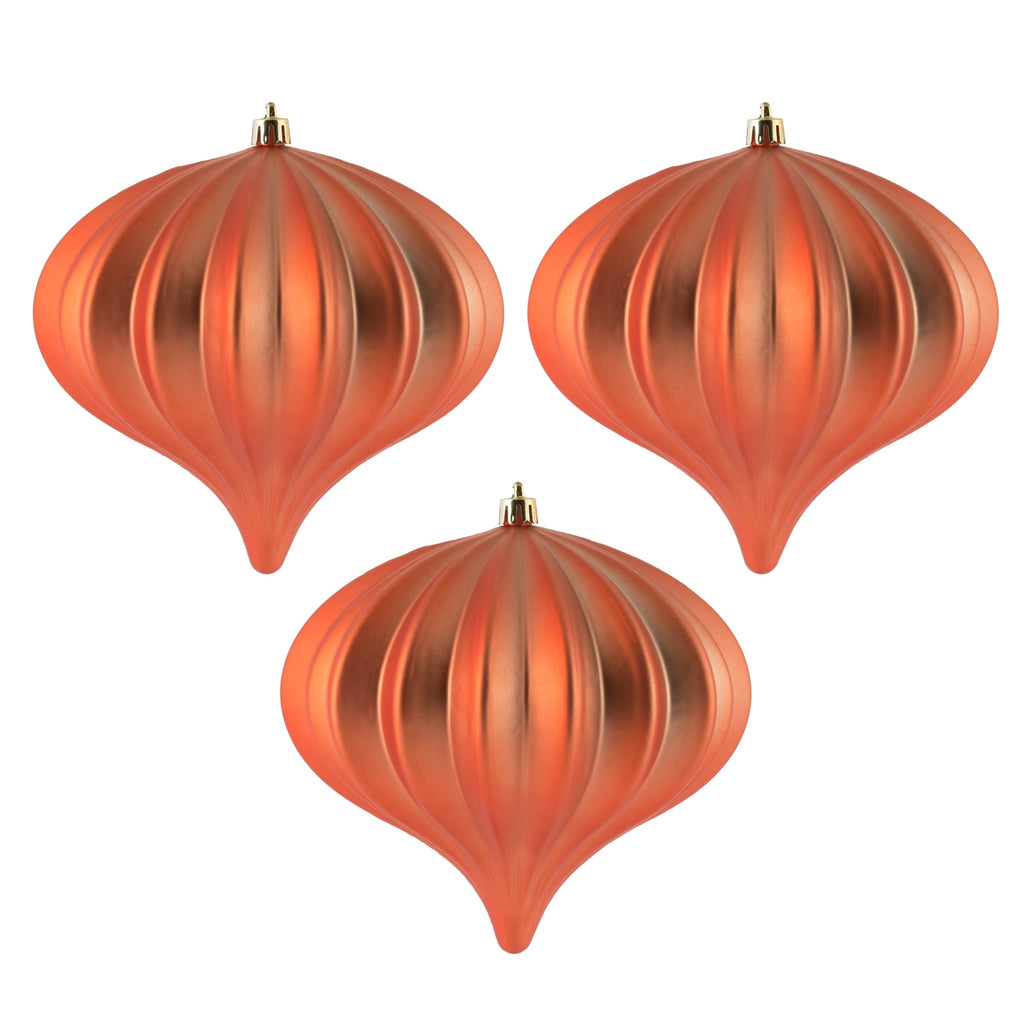 Vickerman 5.7" Burnished Orange Matte Onion Christmas Ornament, UV treated, Set of 3