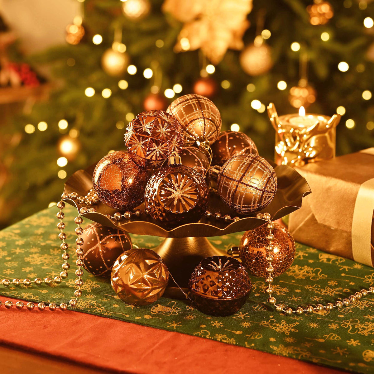 Valery Madelyn 35ct 2.36 inches Luxurious Copper Gold Christmas Ball Ornaments, Shatterproof Christmas Tree Ornaments Hanging Bauble for Xmas Decoration