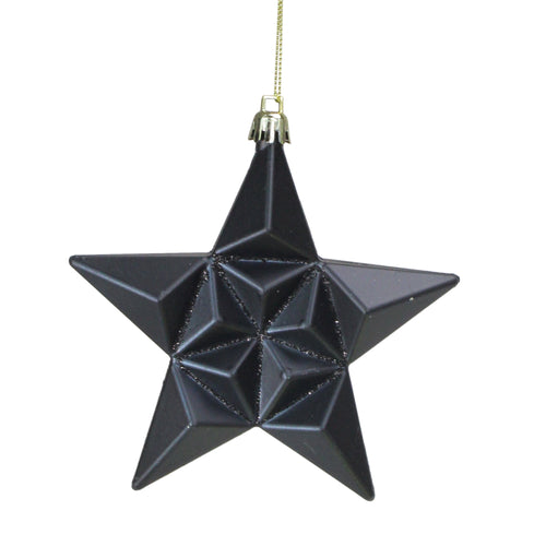 12ct Matte Jet Black Glittered Star Shatterproof Christmas Ornaments 5"