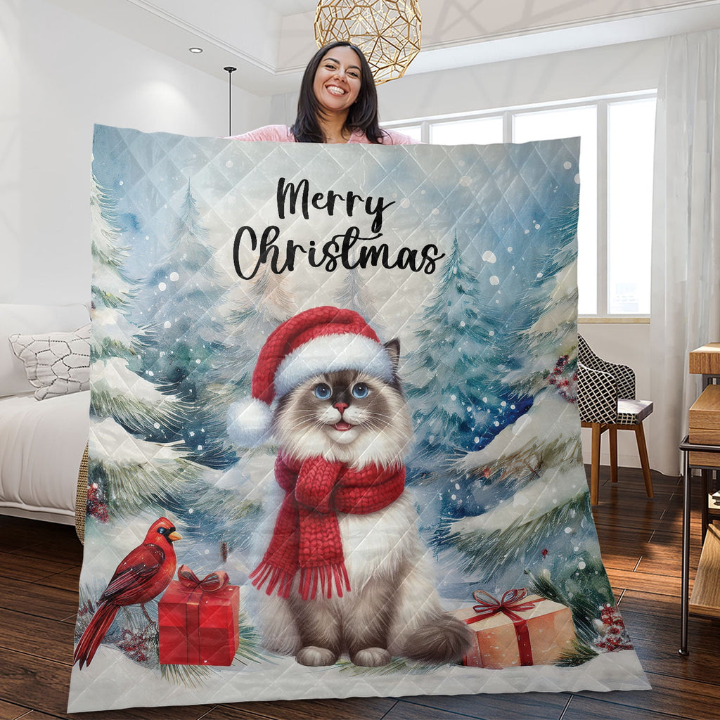 Merry Christmas Sphynx Enjoys Catmas Winter Xmas Holiday Quilt Bedding Set Cat Lover Kitten Owner Gifts Idea 1 Blanket Bed Cover 2 Pillowcases - 02022
