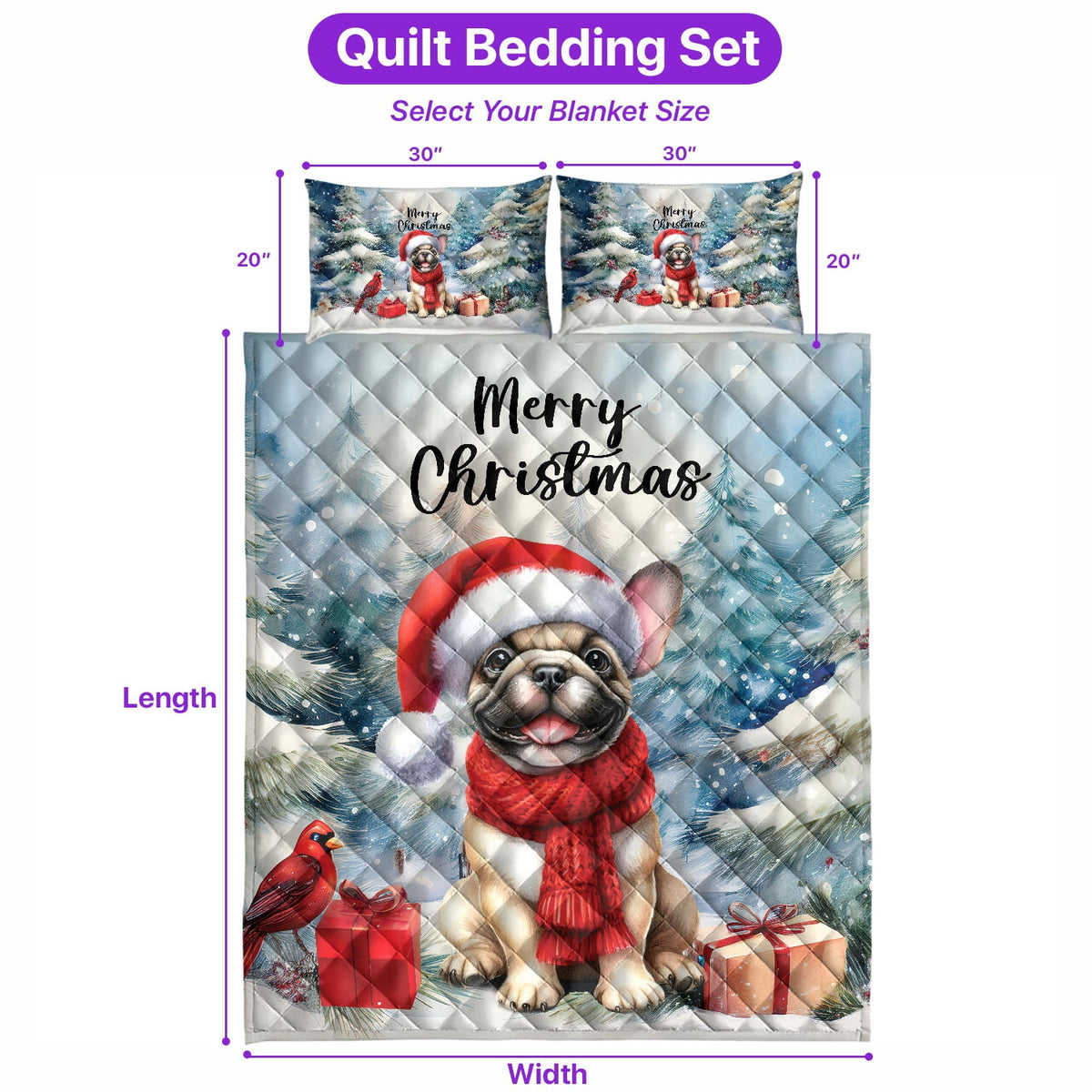 Merry Christmas French Bulldog Enjoys Woofmas Winter Xmas Holiday Quilt Bedding Set Dog Lover Gifts 1 Blanket Bed Cover 2 Pillowcases - 02022