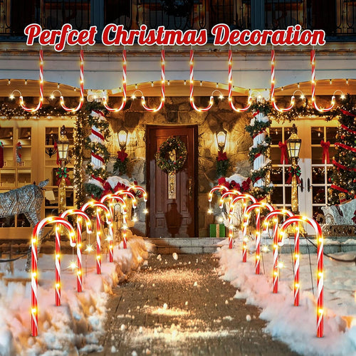 12 Pack Christmas Decorations Outdoor Solar Candy Cane Lights, Waterproof Solar Pathway Markers Yard Lights with Star, 8 Modes Xmas Decorations for Garden Yard Decor