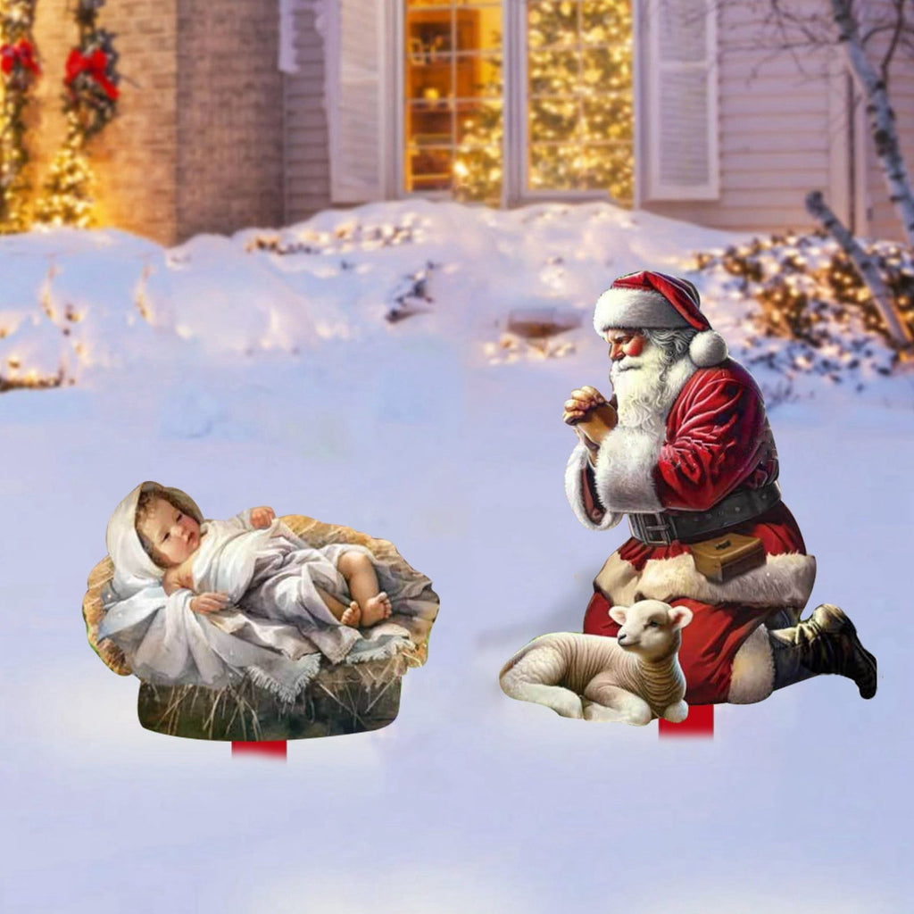 2PC Outdoor Nativity Scene-Christmas Yard Decoration,Acrylic Holiday Sign|Santa Claus Courtyard Ornament for Lawn Garden,Jesus Nativity Display for Outside Festive Home Decoration(Light-up model),B
