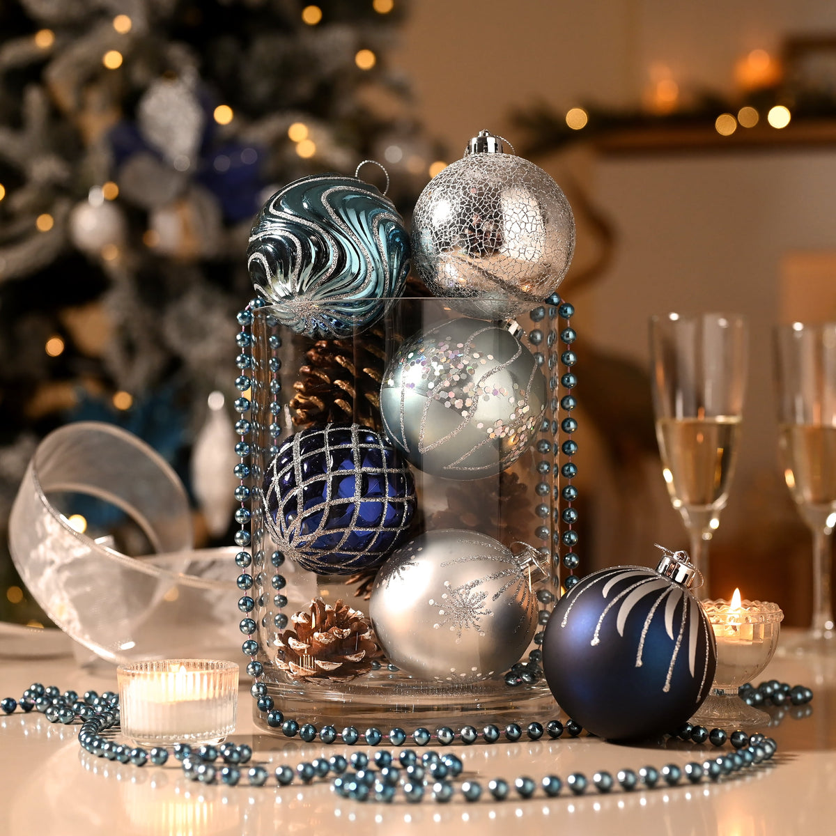 Valery Madelyn 16ct 3.15" Christmas Ball Ornaments, Blue Silver Shatterproof Ornaments for Holiday Party