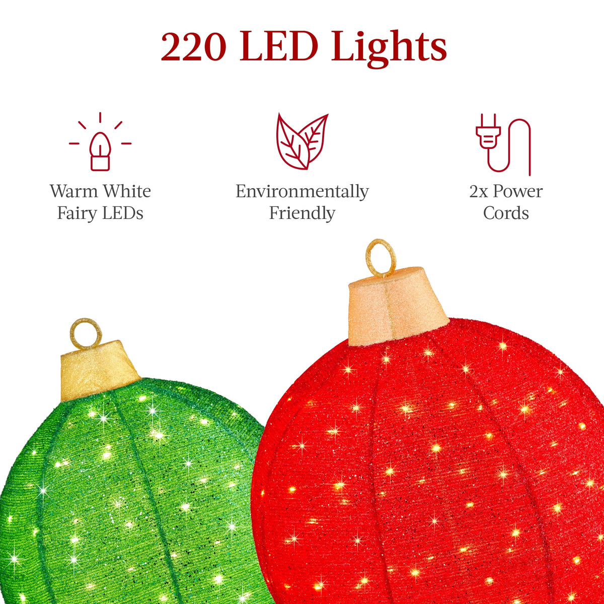 Best Choice Products 2pc Lighted Pop-Up Christmas Ornaments Outdoor Holiday Decoration w/ 220 LED Lights - Red/Green