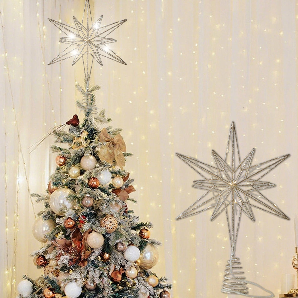 AuroraX Gold Room Lights Glitter Fall Stars Led Christmas Tree Topper Indoor Home Christmas Room Bedroom Decor