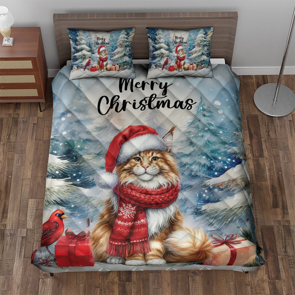 Merry Christmas Sphynx Enjoys Catmas Winter Xmas Holiday Quilt Bedding Set Cat Lover Kitten Owner Gifts Idea 1 Blanket Bed Cover 2 Pillowcases - 02022