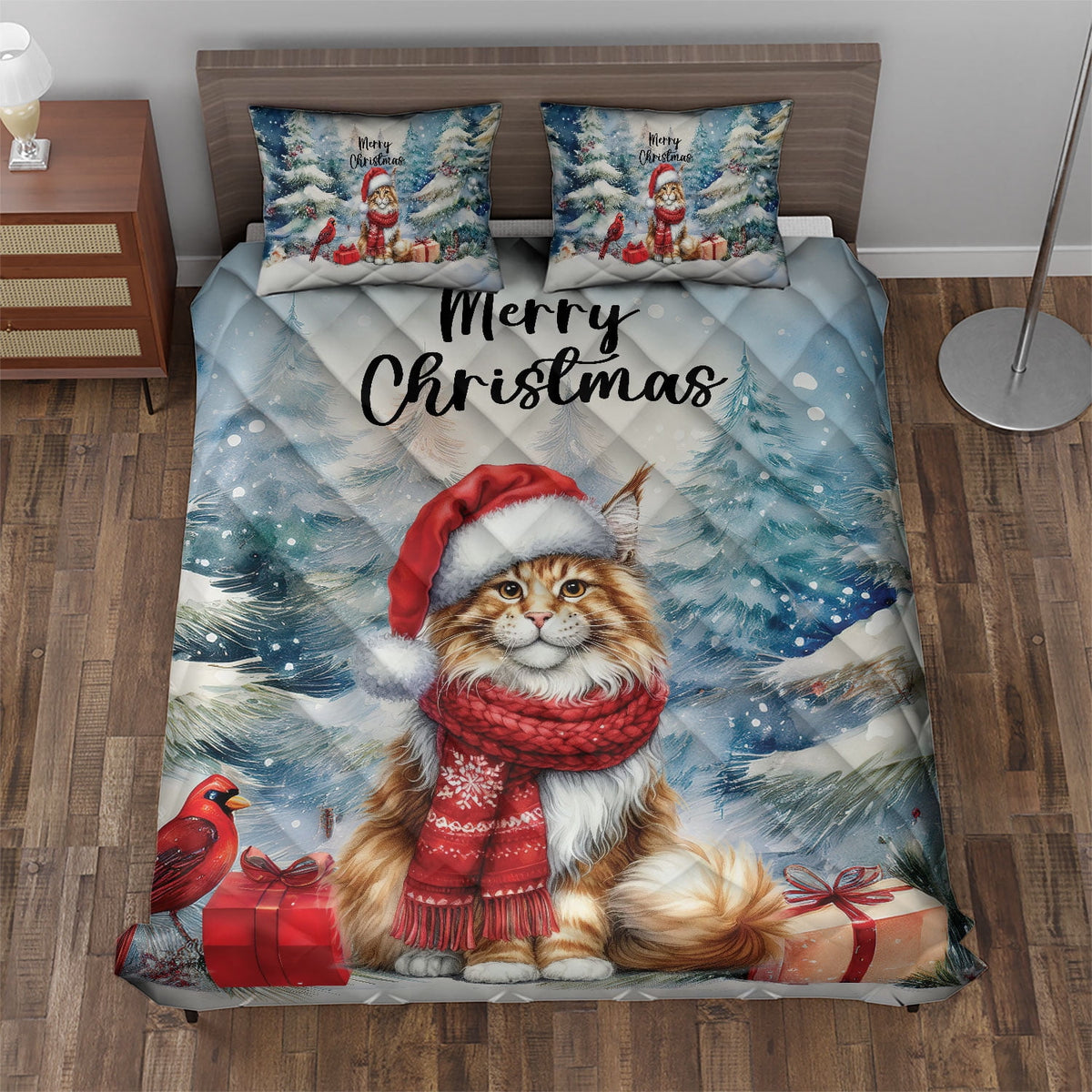 Merry Christmas Sphynx Enjoys Catmas Winter Xmas Holiday Quilt Bedding Set Cat Lover Kitten Owner Gifts Idea 1 Blanket Bed Cover 2 Pillowcases - 02022