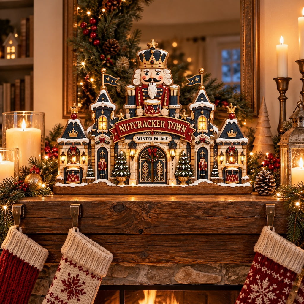 Christmas Wooden Block 3 Layer Tabletop Display Nutcracker Winter Palace