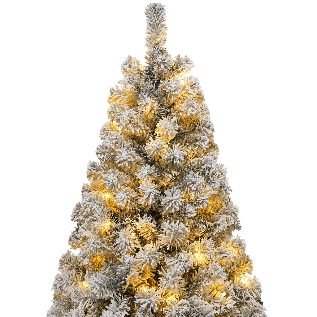 Yexmas 7.5ft Pre-Lit Snowflake Flocked Christmas Tree,8 Modes LED Lights,Artificial Xmas Tree with Storage Bag