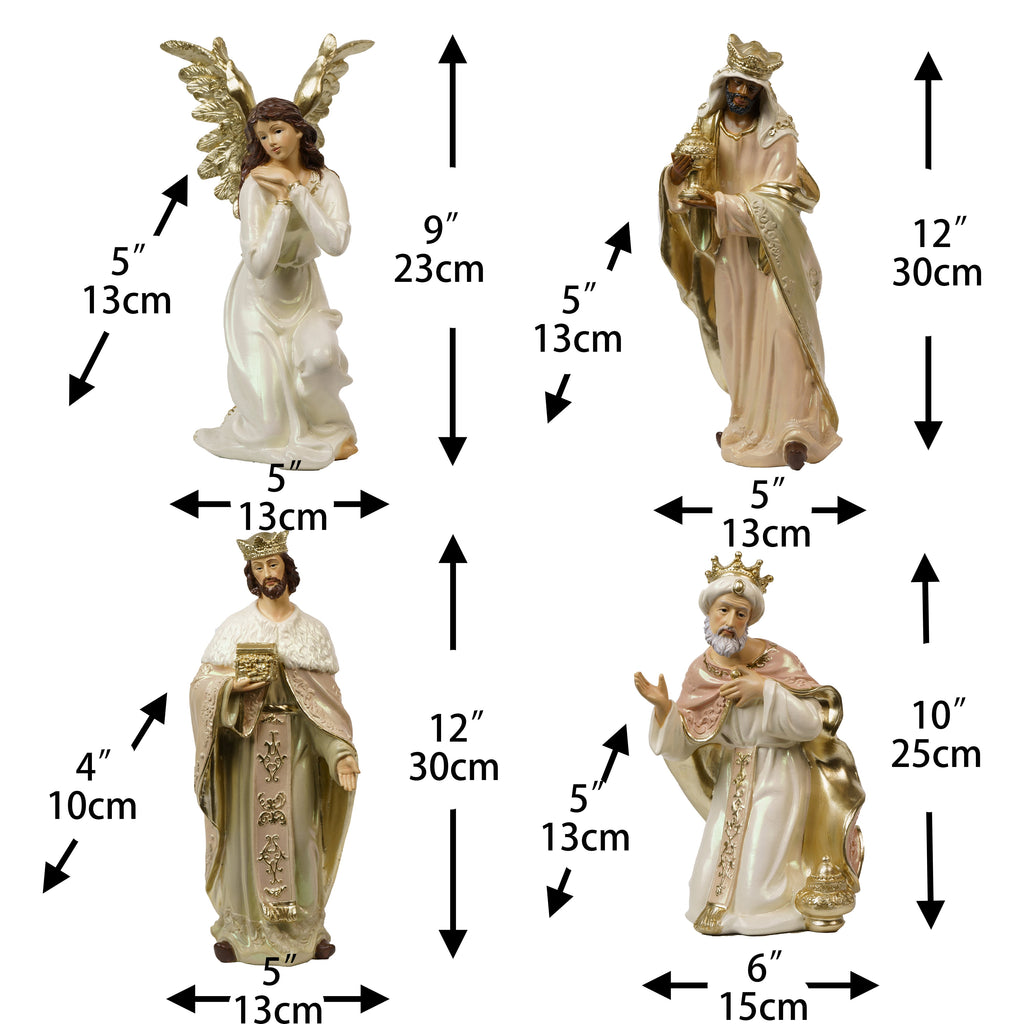 Zayton 11-Piece Nativity Set 8" Light Gold Resin Holy Family Figurines Nativity Scene Tabletop Christmas Decor