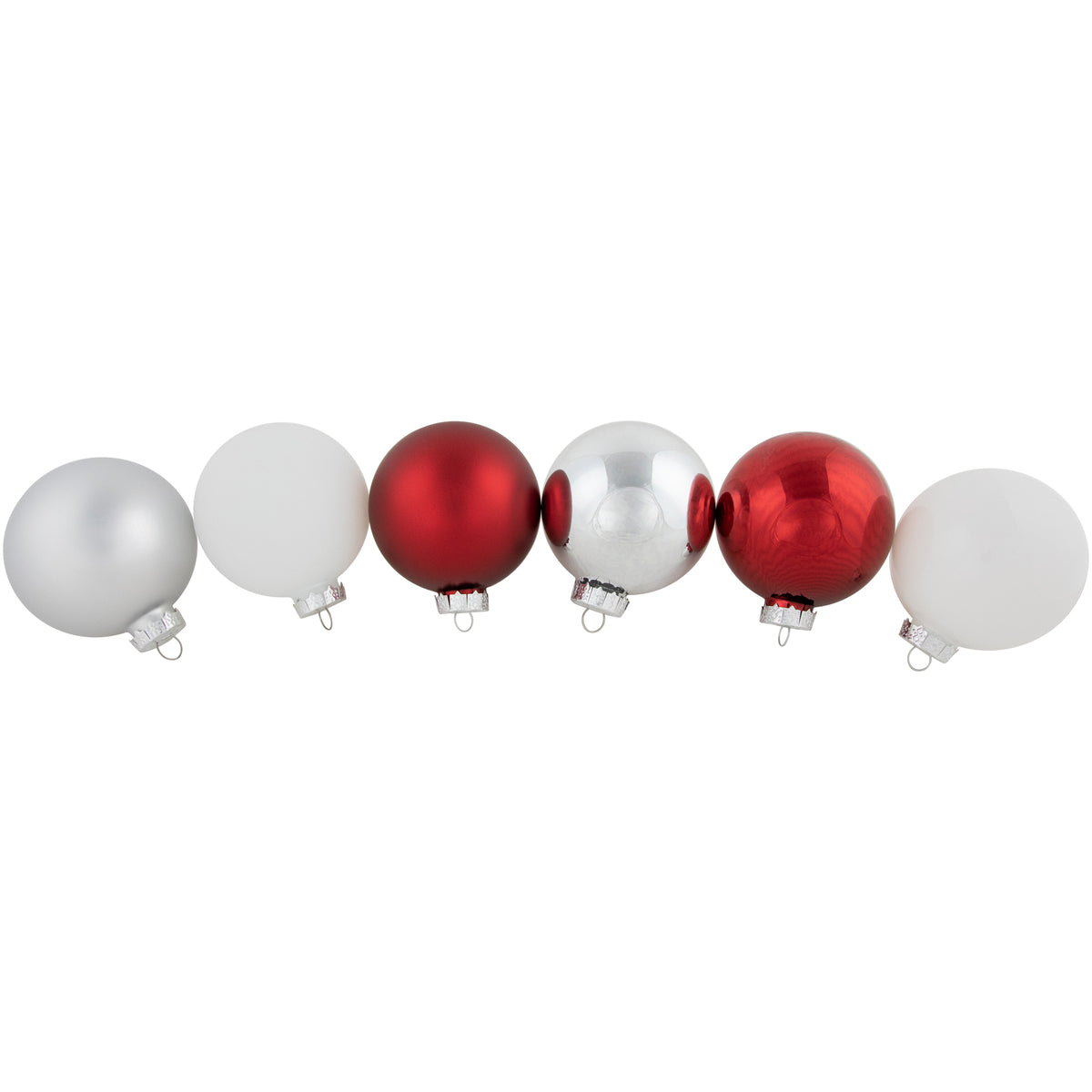 Northlight 72ct Red, Silver and White Shiny and Matte Glass Ball Christmas Ornaments 3.25-4"