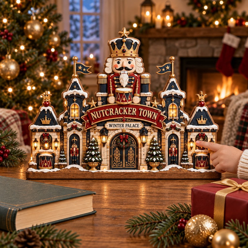 Christmas Wooden Block 3 Layer Tabletop Display Nutcracker Winter Palace