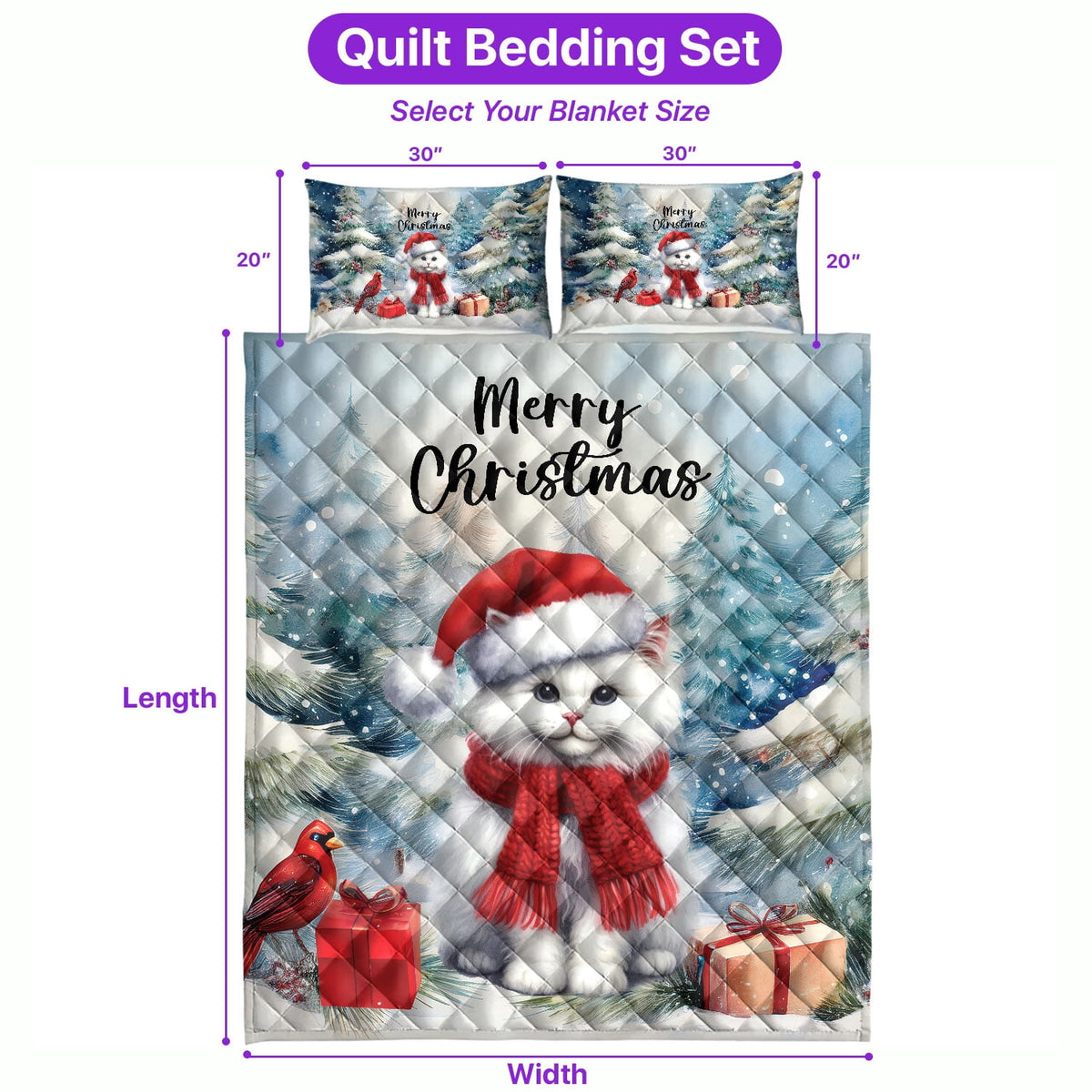 Merry Christmas Sphynx Enjoys Catmas Winter Xmas Holiday Quilt Bedding Set Cat Lover Kitten Owner Gifts Idea 1 Blanket Bed Cover 2 Pillowcases - 02022