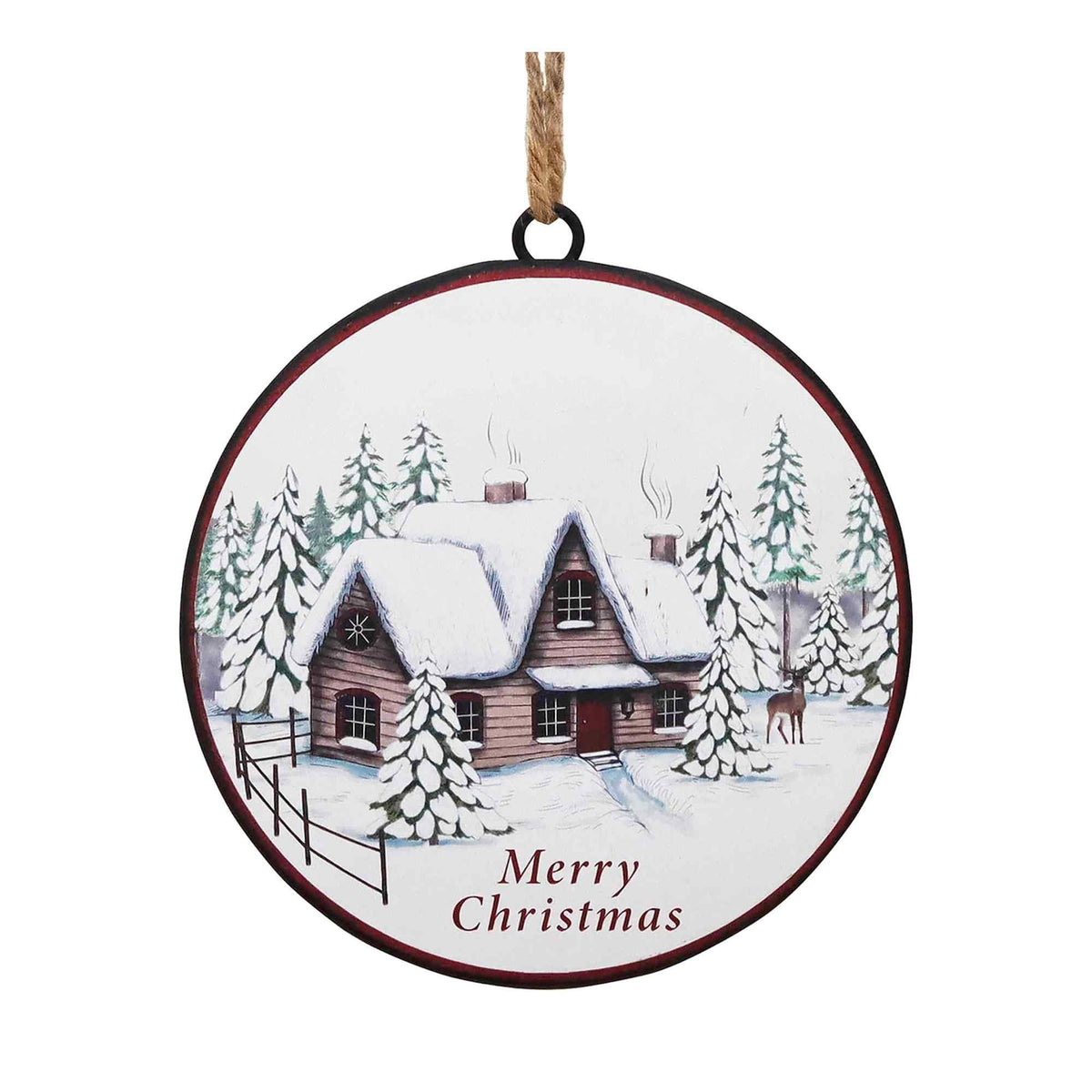 Melrose 86098 Winter Scene Disc Ornament, 6-inch Diameter, Iron