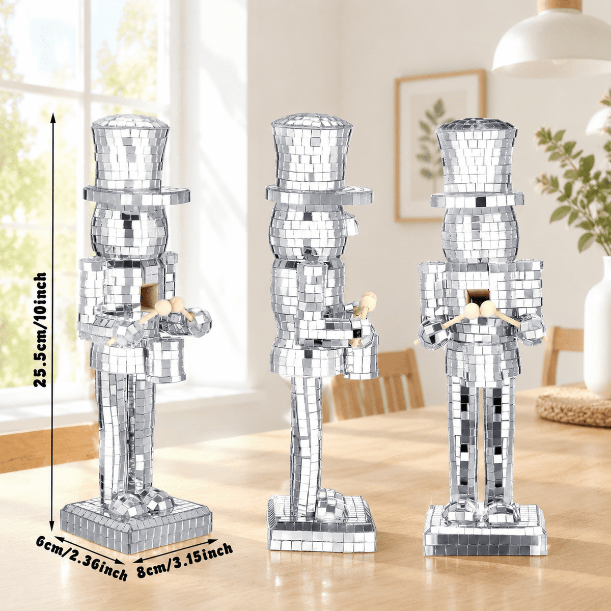 10 Inch Mirrored Wooden Soldier Nutcracker Christmas Decoration