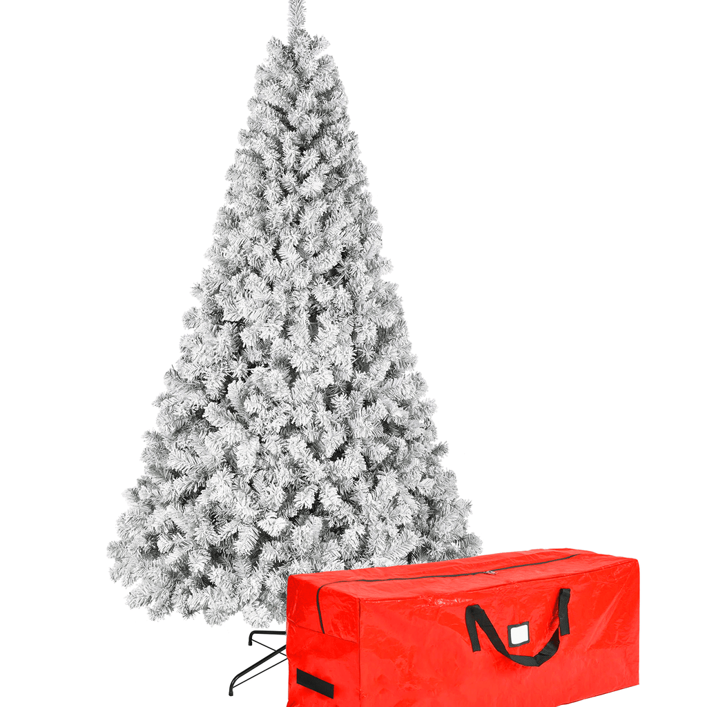 Yexmas 7.5ft Pre-Lit Snowflake Flocked Christmas Tree,8 Modes LED Lights,Artificial Xmas Tree with Storage Bag
