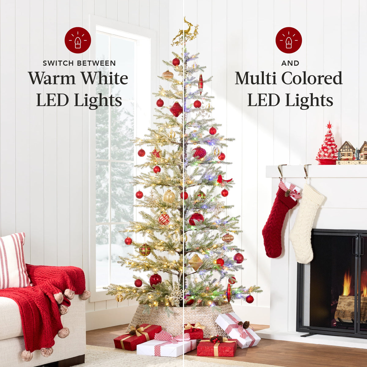 Best Choice Products Pre-Lit Flocked Sparse Christmas Tree 4.5ft Artificial Pine Tree, w/White & Multicolored LED Lights - Green