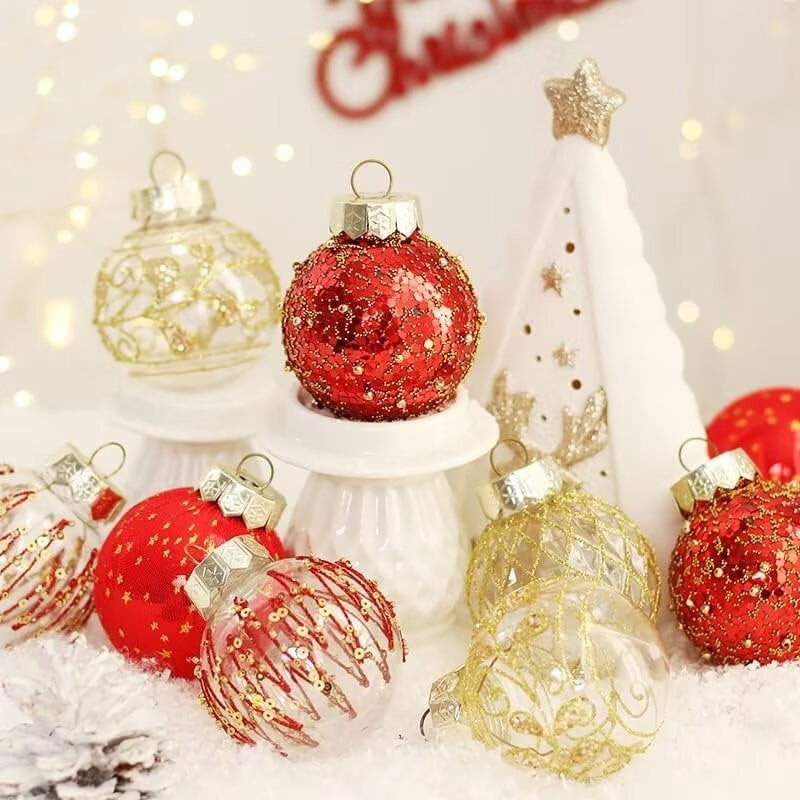 BENESKY 25 pcs Christmas Tree Ornament Balls, 2.4" Clear Shatterproof Christmas Decoration Balls, PET Painted Christmas Ball Set for Christmas Tree Decorations, Red & Gold