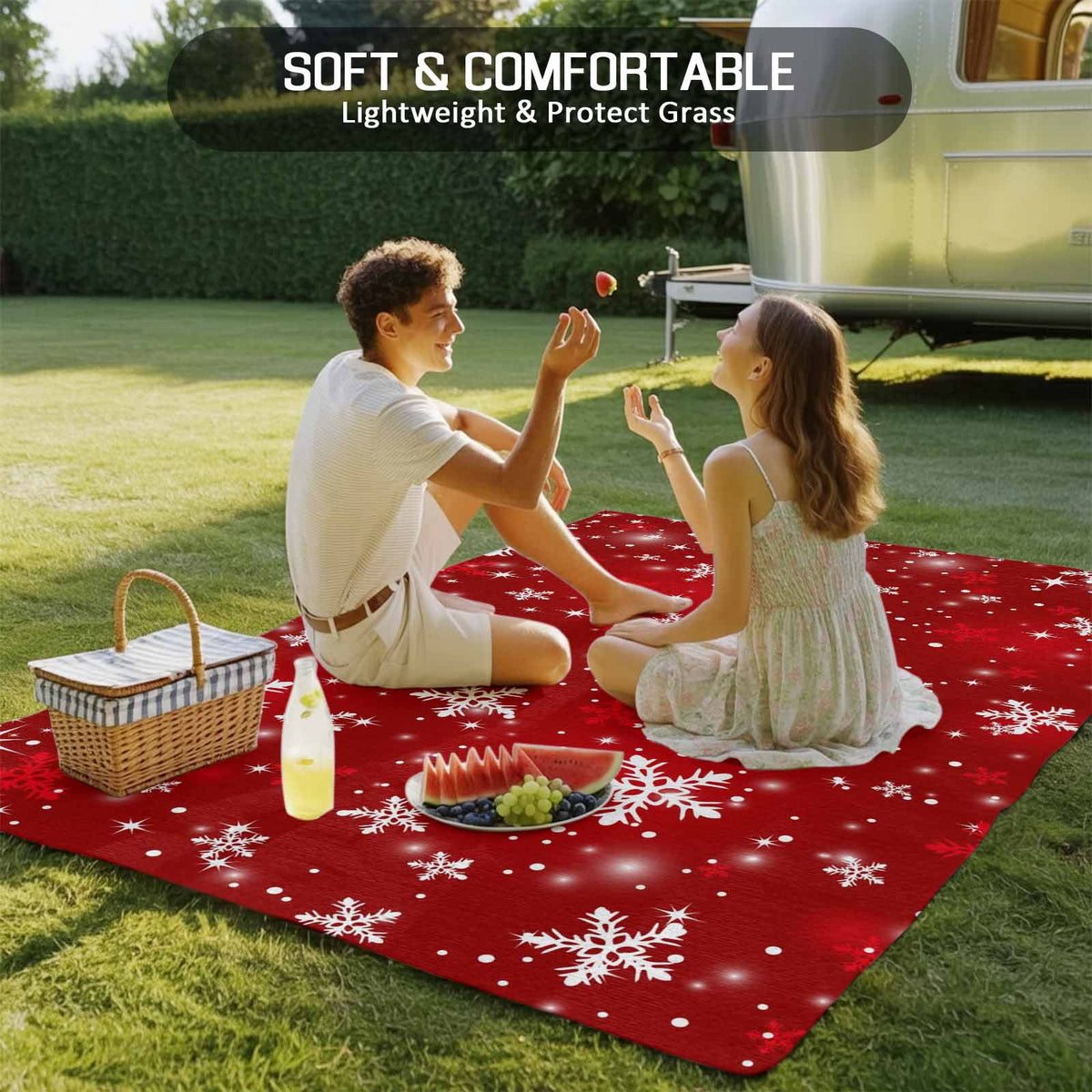 Fsddascl Red Snowflake Christmas Outdoor Rug for Patio/Deck/Porch, Non-Slip Large Area Rug 4 x 6 Ft, Winter Xmas Snowflake Indoor Outdoor Rugs Washable Area Rugs, Reversible Camping Rug Carpet Runner