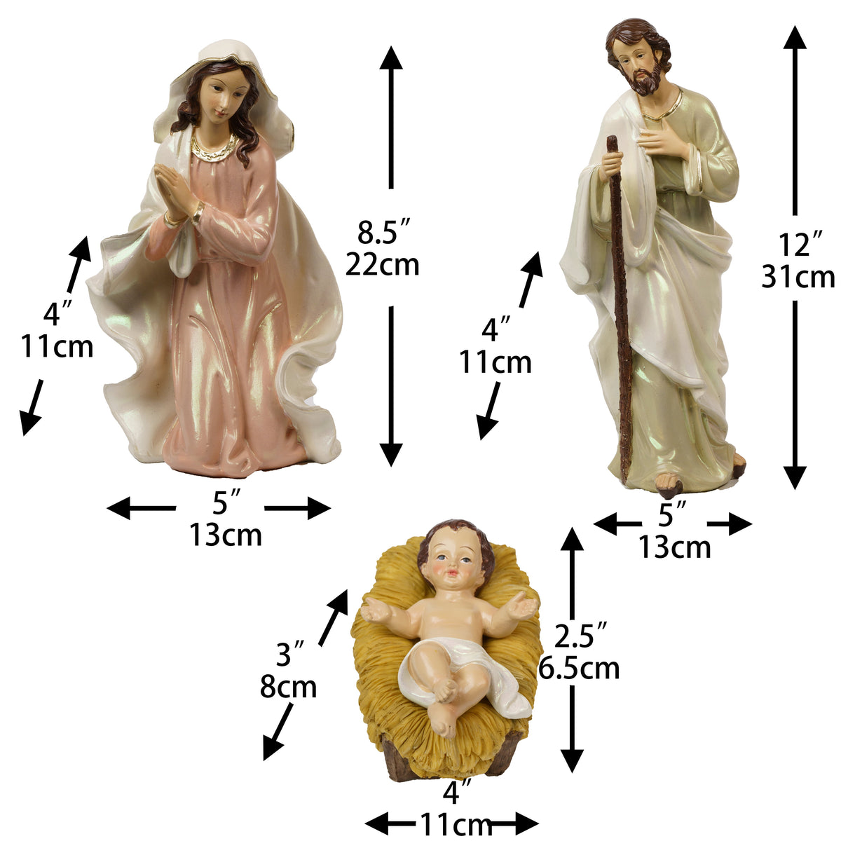 Zayton 11-Piece Nativity Set 8" Light Gold Resin Holy Family Figurines Nativity Scene Tabletop Christmas Decor