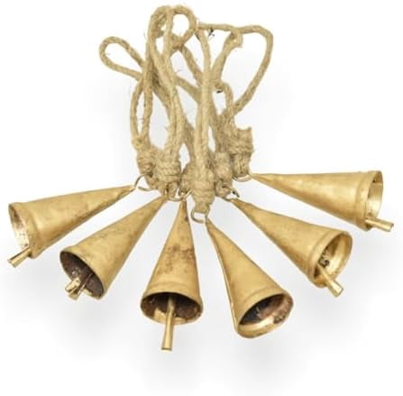 Christmas Bells for Decoration –Set of 6 Rustic Cow Bells for Hanging with Jute Rope – Gold Bells for Crafts - Tree Decoration Ornaments