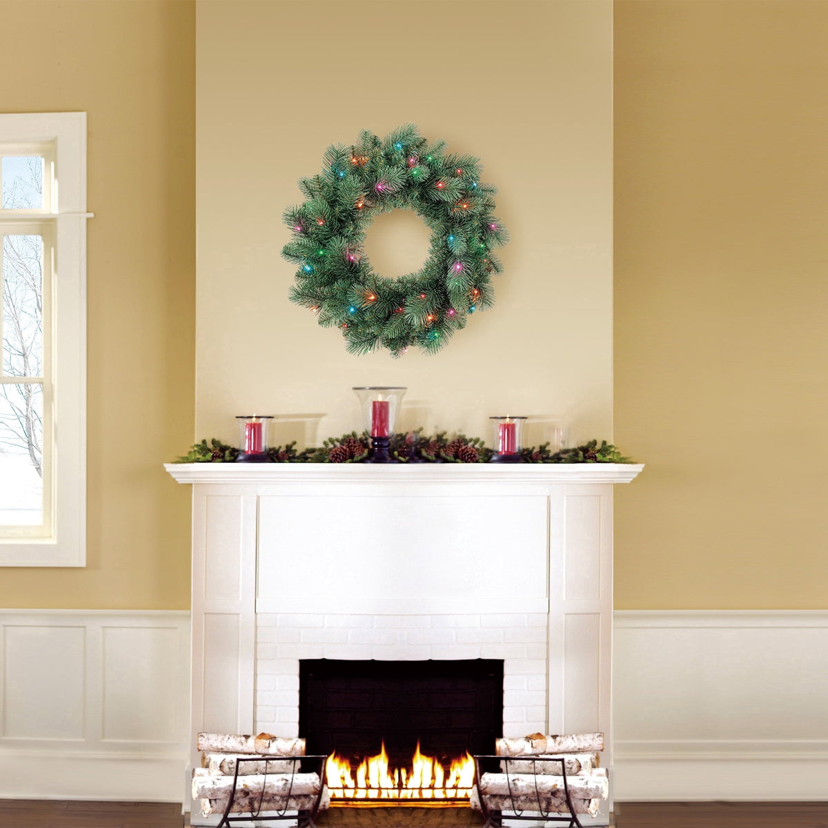Pre-Lit Battery-Operated Valencia LumaDazzle Artificial Christmas Wreath, Green, 24", by Holiday Time