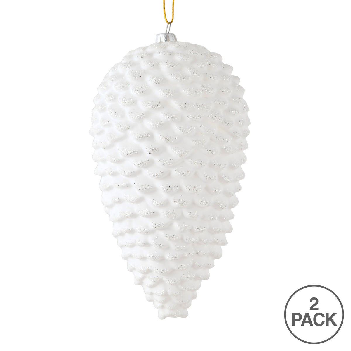 Vickerman 10" White Matte Glitter Pinecone Christmas Ornament, Pack of 2