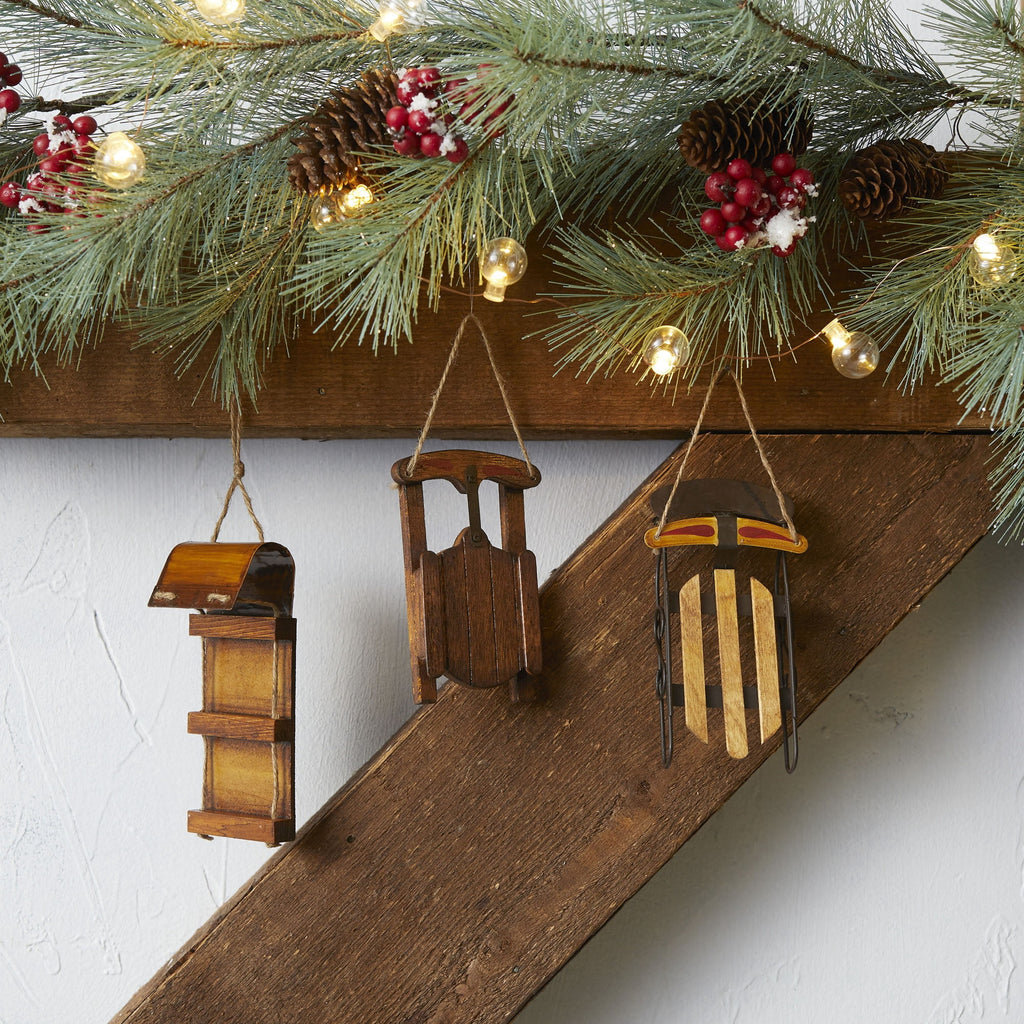 Home Decorative Sled Ornament (Set of 12) 5.75"H Wood