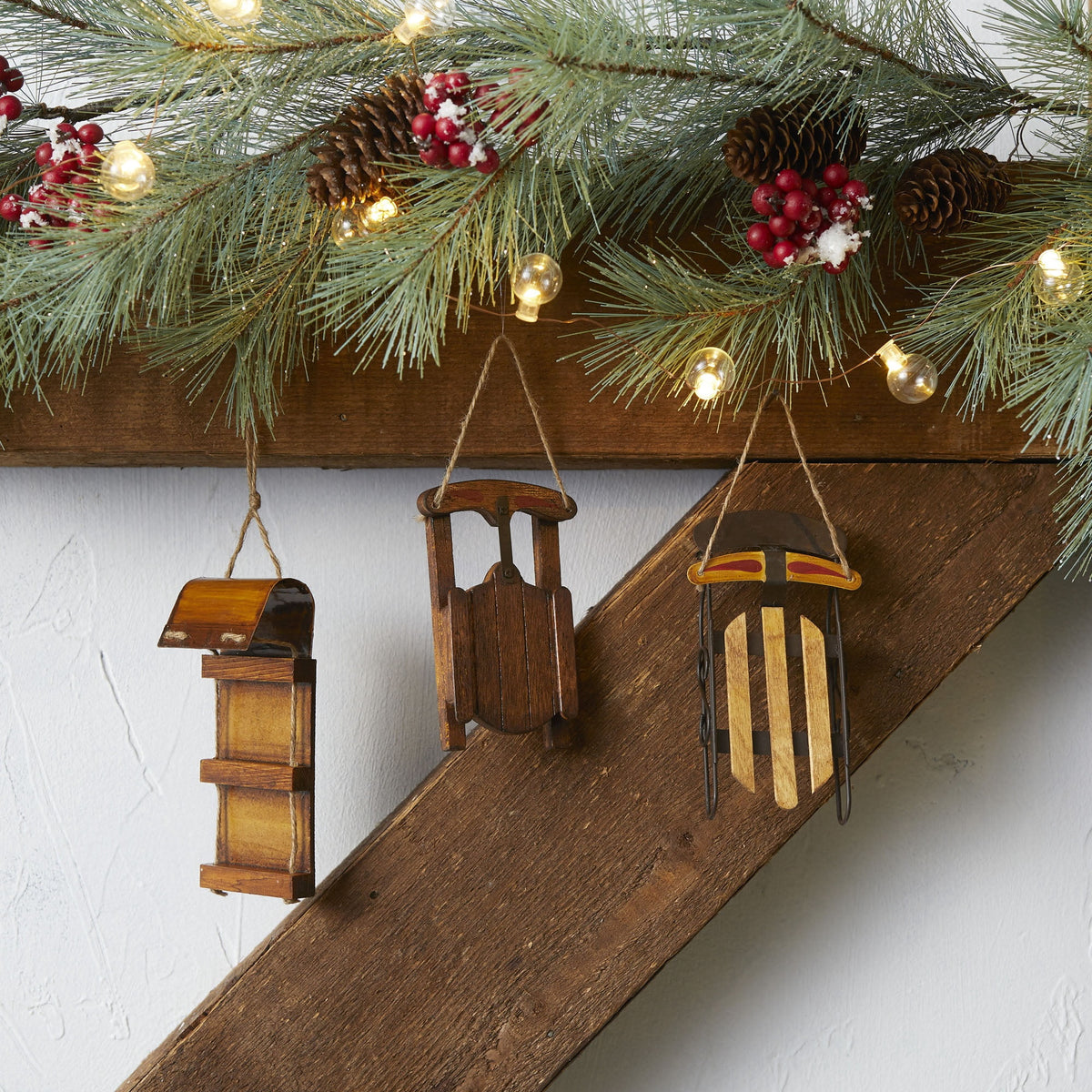 Home Decorative Sled Ornament (Set of 12) 5.75"H Wood