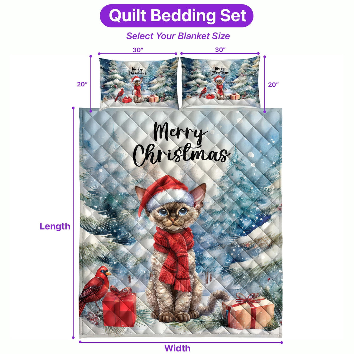 Merry Christmas Sphynx Enjoys Catmas Winter Xmas Holiday Quilt Bedding Set Cat Lover Kitten Owner Gifts Idea 1 Blanket Bed Cover 2 Pillowcases - 02022