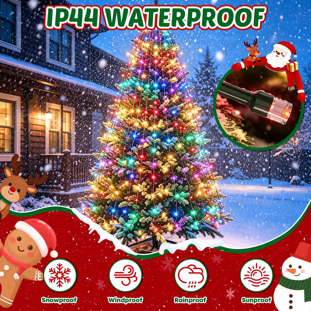 Christmas Tree Lights with Ring, 400 LED Cool White Tree Ring Light, 16 Strands 6.6FT Cascade with Remote & Timer for Indoor Xmas Tree Decor