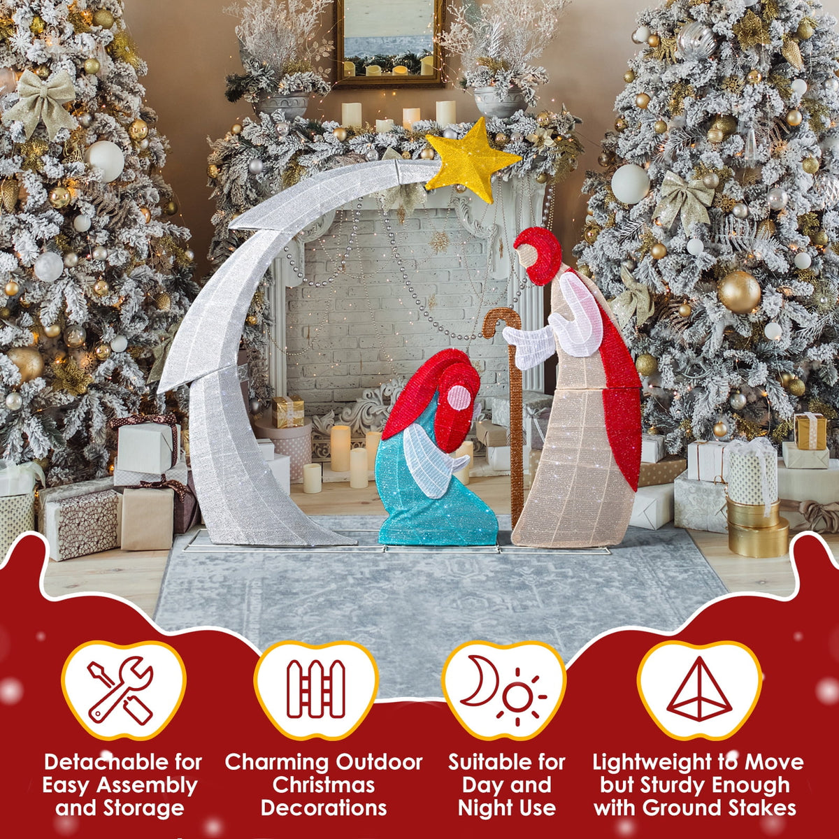 Zimtown 4ft Outdoor Nativity Scene Christmas Lighted Nativity Jesus Decoration w/170 LED