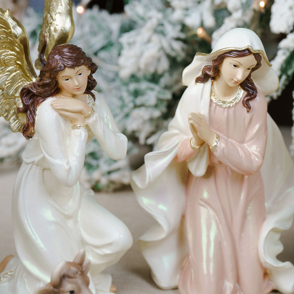 Zayton 11-Piece Nativity Set 8" Light Gold Resin Holy Family Figurines Nativity Scene Tabletop Christmas Decor