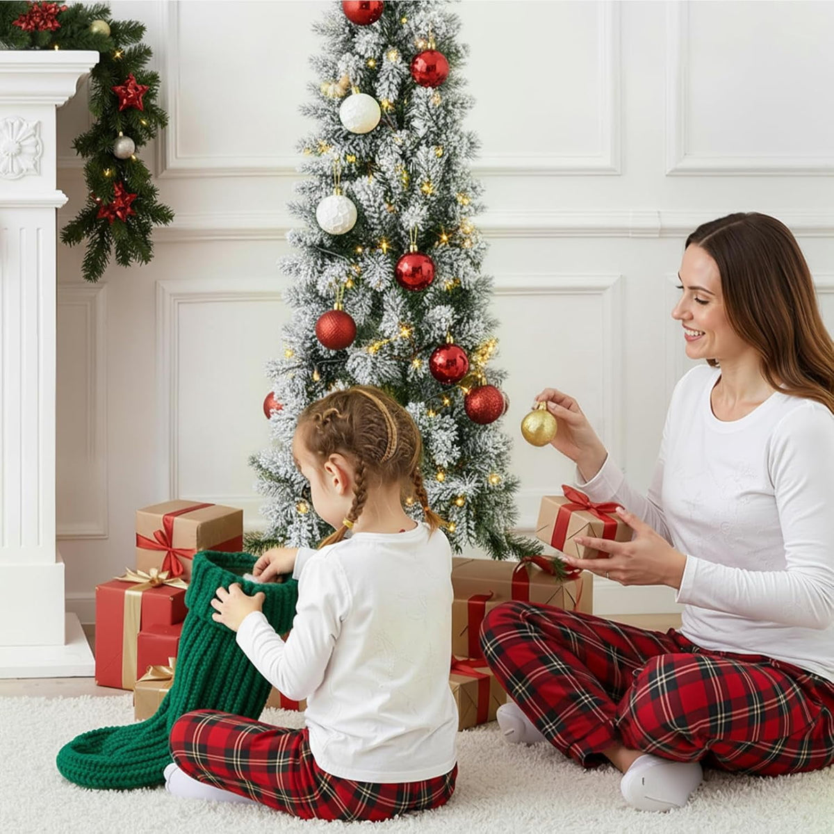 LIFERECORD 6ft Prelit Artificial Hinged Slim Pencil Christmas Tree with 250 Lights, 571 Full Branch Tips, 8 Warm Lingting Motes Perfect Decoration for Xmas Holiday, Green