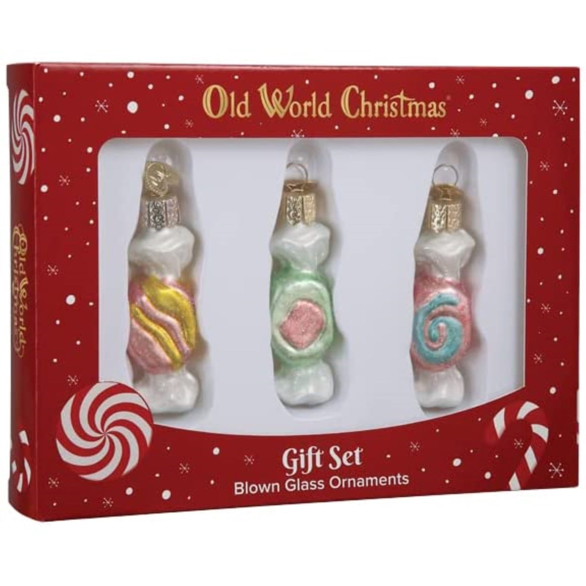 Old World Christmas Salt Water Taffy Set (3PC) Glass Blown Ornaments for Christmas Tree