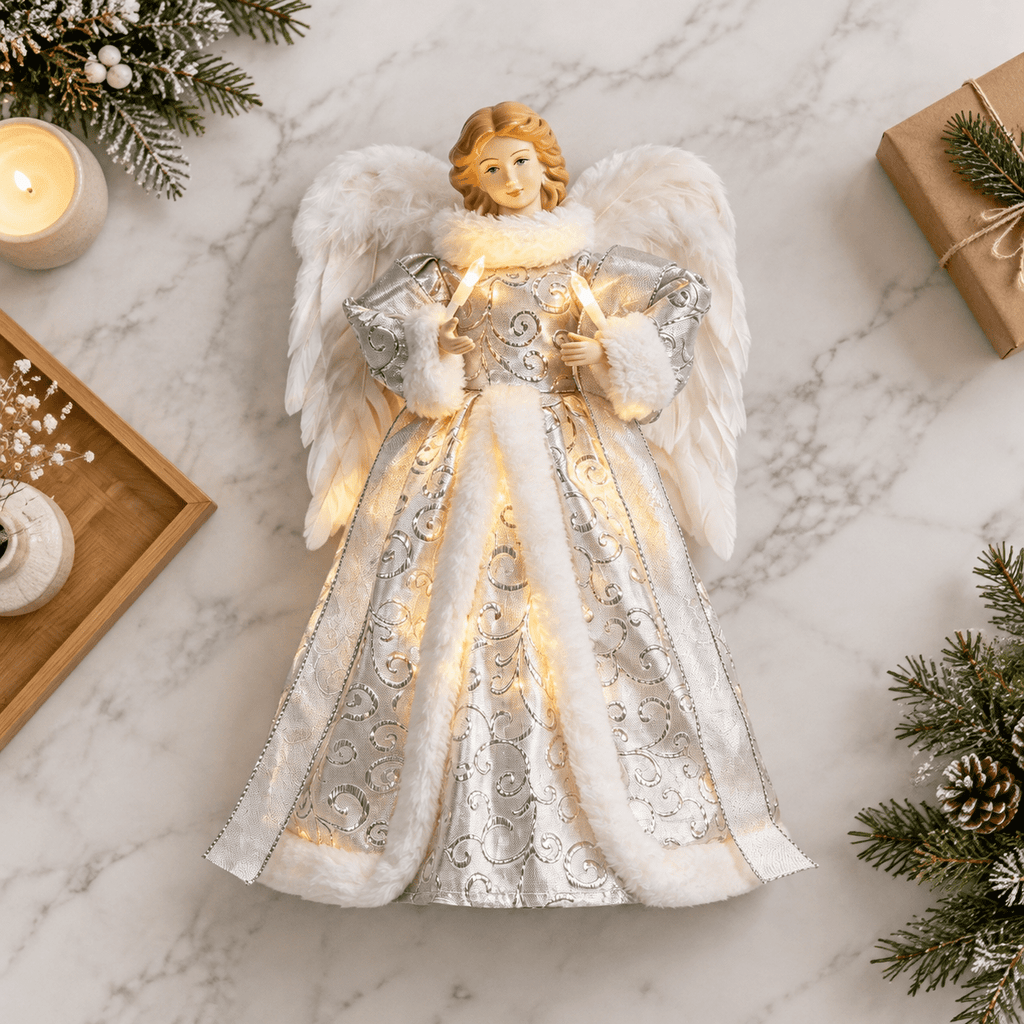 12 Inch Lighted Angel Christmas Tree Topper, Elegant Holiday Decor with Warm Lights