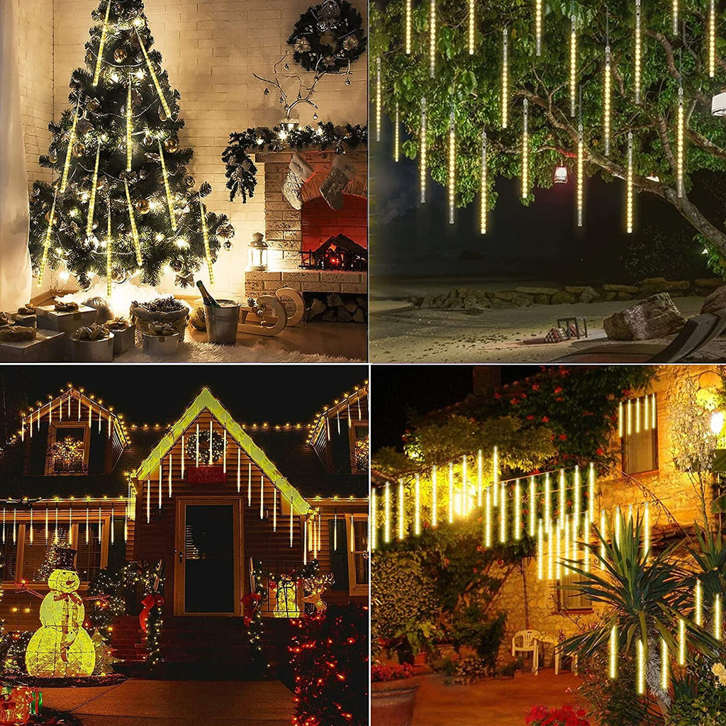 Christmas Lights, Christmas Lights Outdoor, Meteor Shower Lights 12 Inch 8 Tube 192 LED, Raindrop Snowfall Lights for Tree Yard Party Patio Christmas Decorations Lights, Blue