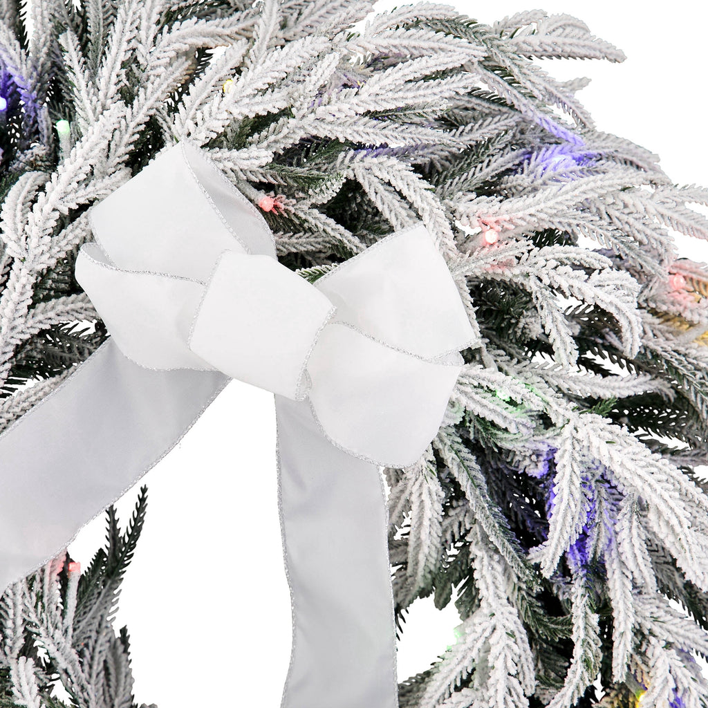 Pre-Lit Battery-Operated Snow-Flocked Hamilton Artificial Christmas Wreath, Green and White, 24", by Holiday Time