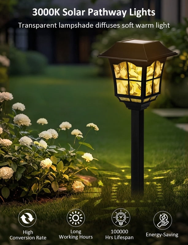 SUNLINKCO Solar Pathway Lights Outdoor 8 Pack Waterproof Solar Powered Garden Light, 3000K Warm White LED Path Landscape Lighting, Auto On/Off, Outside Decor Lights for Yard, Walkway, Driveway, Lawn